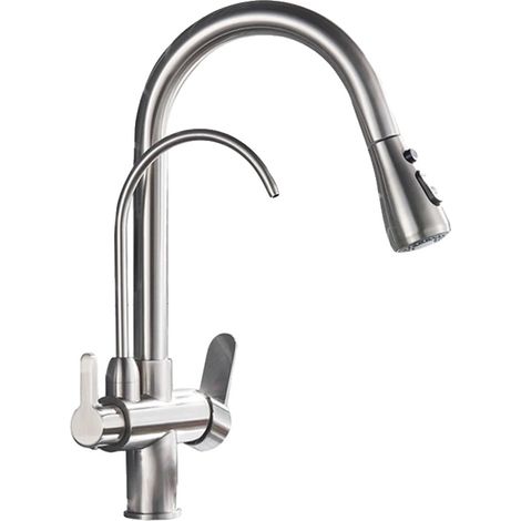 Grifo de cocina con rociador extraíble, giratorio 360 grados, acabado níquel. (1/2)