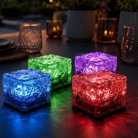 Décoration de jardin Lampe solaire LED RVB avec lampe de jardin à couleur changeante, lumière décorative au design glaçon, LxH 7x5,4 cm, lot de 4 (1/5)
