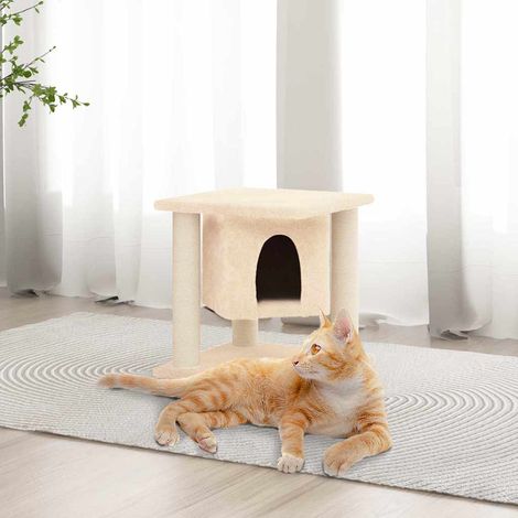 Arbre à chat Maison à chat - Grande capacité avec griffoirs en sisal Crème 37 cm BV348222 - BonneVie (1/5)