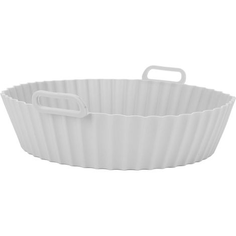Plaque de cuisson ronde en silicone antiadhésive pour friteuse, résistante aux hautes températures et réutilisable, avec poignée, grise. (1/5)