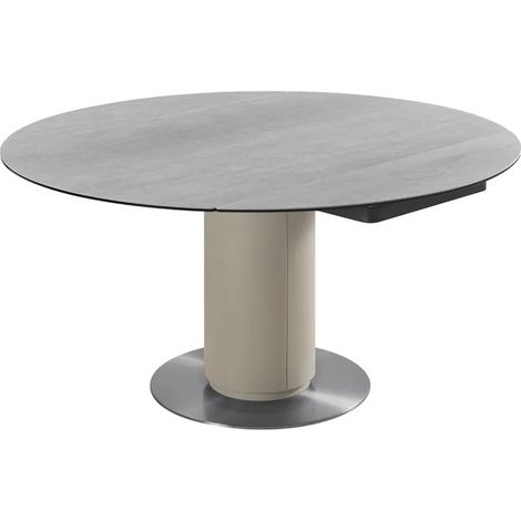 Table extensible ronde 90 à 150 cm en céramique gris pied central - PIVO (1/5)