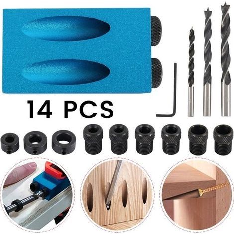 Bohrschablone für Holzmontage – 15°-Winkel – Kompatibel mit 6-, 8- und 10-mm-Bohrern – Komplettes 14-teiliges Set (1/5)