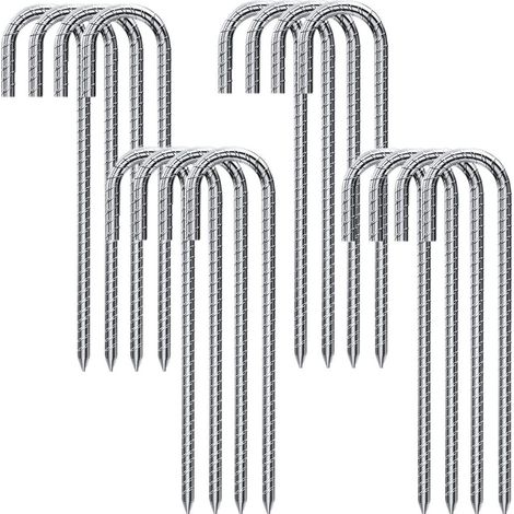 Ancrage Au Sol - 30 Cm - Acier Galvanisé 8 Mm - Pour Feuilles Anti-herbe Et Tuyaux D Arrosage - Lot De 16 (1/5)