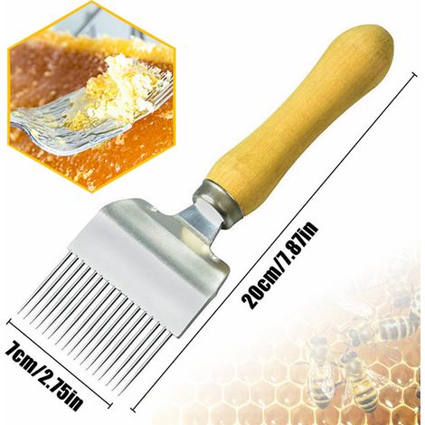 Fourchette à désoperculer le miel avec manche en bois Outil d'apiculture en acier inoxydable pour l'extraction du miel et la récolte de la ruche