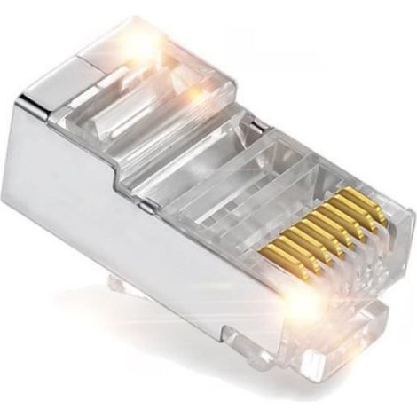 Connecteur RJ45 CAT5E - Pass-Through - Résistant à la Flexion 180° - Boîtier PC + Cuivre - Transparent Argent - 100 Pièces (1/4)