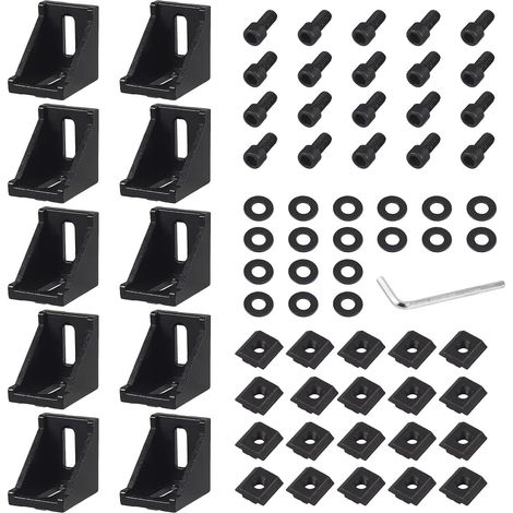 10 Pièces Équerres de Fixation 4040 pour Profilé à Rainure 8mm Connecteur d'Angle Aluminium Support Joint à Angle Droit avec Boulons M612mm (1/5)