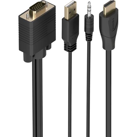 AISENS Cable Conversor HDMI a SVGA+Audio, HDMI A/M-SVGA/M+Jack 3.5/M+USB-A/M, Negro, 1.5m