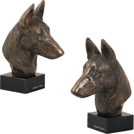 Pastor belga malinois: estatuilla de perro, busto sobre una base de piedra, escultura, trofeo para una exposición canina de Art-Dog. (1/5)