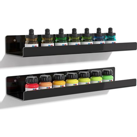 Set mit 2 Acryl-Wandregalen zur Aufbewahrung von Badezimmern, Schlafzimmern und Wohnzimmern, 38 cm, Schwarz (1/5)