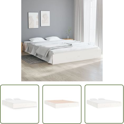 The Living Store Massivholzbett Weiß 200x200 cm - Holzbett - Massivholzbette - Kiefernbett - Doppelbett - Weißes Bett (1/5)