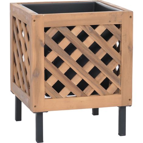 Pflanzkasten HHG-471, Blumen-/Pflanzkübel Blumenkasten, In-/Outdoor Akazie Holz MVG-zertifiziert 42x34x34cm hellbraun