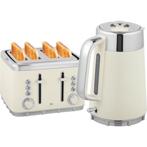 2200W, 1,7L Wasserkocher mit Schnellkochfunktion, Entkalkungsfilter und 4-Scheiben-Toaster mit 7 Bräunungsstufen, Creme