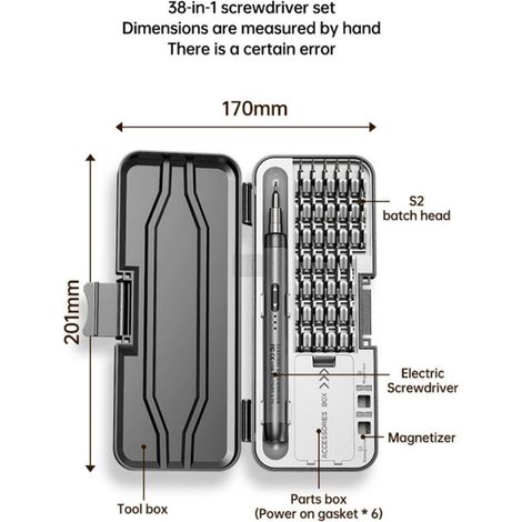 Ensemble de tournevis électriques 46 en 1, tournevis électrique sans fil USB de précision, ergonomique pour l'électronique+réparation à domicile, gris (1/5)