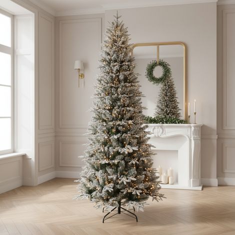 Albero natalizio "Queenstown Lux Platinum" slim innevato con LED in PE effetto Real touch e PVC di altissima qualità -210 cm (1/5)