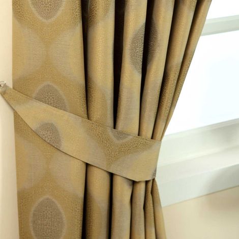 HOMESCAPES Gold Modern Curve Jacquard Curtain Tie Back Pair