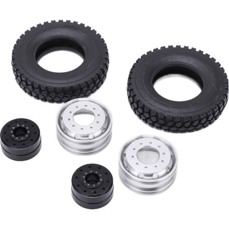 Lot de 2 moyeux de roue avant en métal avec pneus en caoutchouc pour camion tracteur radiocommandé Tamiya 1/14 (noir) (1/5)