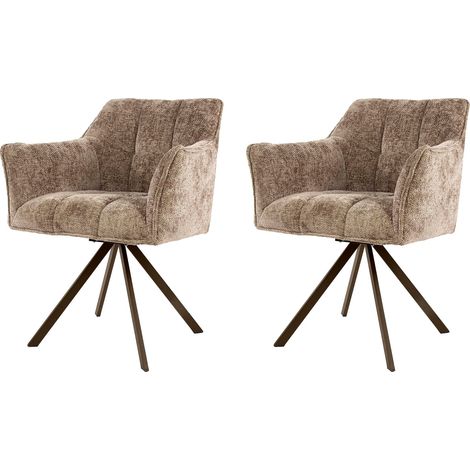 Lot de 2 fauteuils pivotants tissu texturé champagne et bronze - JORDI