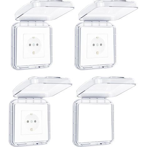 Lntyq Cache Interrupteur Mural, Type 86 Réversible Cache Prise Murale Étanche, Ultra-Mince Sans Perçage Cache Prise Electrique pour Salle de Bain, Chambres, Cuisine, Extérieur, Transparent, 4 Pièces (1/5)