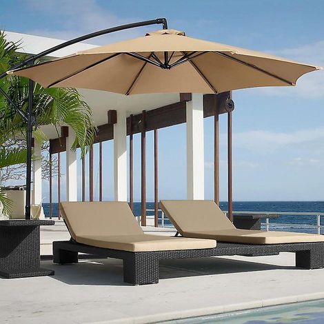 Housse de rechange imperméable kaki pour parasol, 8 baleines et tissu anti-UV - 3 m (1/4)