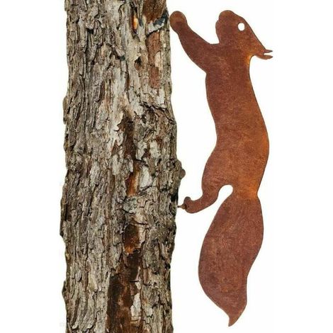Eichhörnchenfigur im Baum, Gartendekoration aus Metall, 30 cm, natürlicher Rosteffekt (1/5)