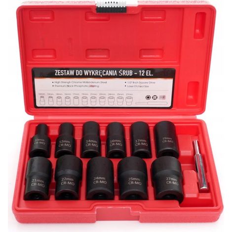 Jeu de douilles pour vis usinées 1/2" 10-27 mm, poinçon 12 pièces kraft et délavé (1/5)