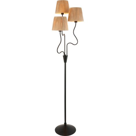 Endon Wriggle Lampadaire multi-bras noir mat, raphia naturel, 3x E14 (1/5)