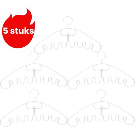 Lot de 5 cintres ondulés pour ranger les sous-vêtements et les ceintures, conçus pour suspendre les vêtements sans les rayer, couleur blanche. (1/5)