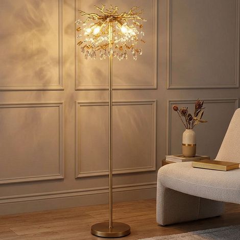 Lampada da terra a LED per soggiorno con braccio flessibile in metallo dorato, altezza 155 cm (1/5)