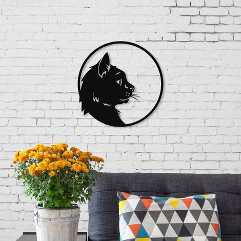 METAL WALL ART NO:24 CAT PROFILE - Black