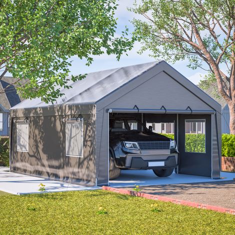 Tente garage 6x4x3 m avec portes enroulables gris OKMYHOME