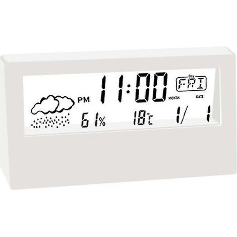 Thermo-hygromètre multifonctionnel à LED avec horloge électronique, indicateur de température et d'humidité, station météo et alarmes (1/5)