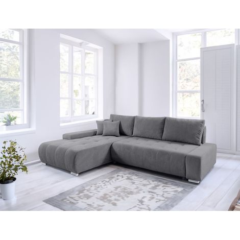 Ecksofa Sofa mit Schlaffunktion VOGAR Stoff Poso Grau Ottomane Links (1/5)