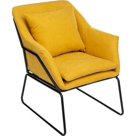 Atmosphera – Fauteuil relax en tissu polyester jaune – Structure en fer – Assise rembourrée mousse PU – Dimensions 70x72x79 cm – Dossier déhoussable (1/4)