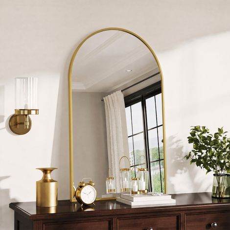 Miroir, Miroir Mural, Diamètre 91x61 cm, Cadre en Métal, Facile à Installer, pour Salle de Bain, Salon, Chambre, Entrée, Couloir, dore (1/5)