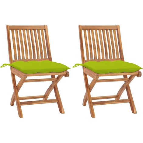 vidaXL Sillas plegables (2 unidades) con cojines verde brillante, de madera maciza de teca. (1/5)