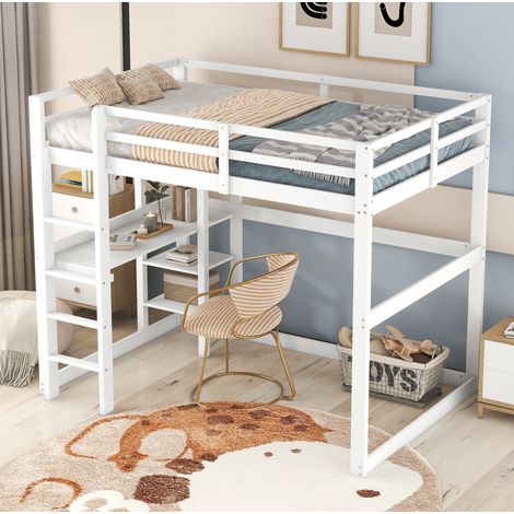 Bett Hochbett mit Stauraum und Schreibtisch 140x200 HAVRYA (1/5)