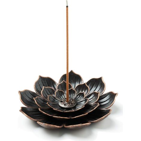 Brûleur d'encens, porte-mégots de cigarettes, porte-encens en laiton en forme de lotus et collecteur de cendres amovible.
