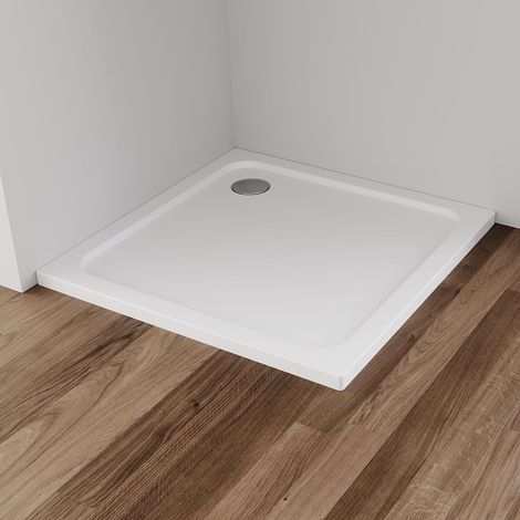 Receveur de douche 90 x 90 x 4 cm Carré Extra plat Rectangulaire En acrylique Blanc Pour paroi de douche Cabine de douche avec bonde (1/5)