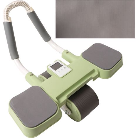 Rouleau abdominal double roue antidérapant à ressort automatique, détachable, avec tapis de genoux, pour salle de sport à domicile, vert (1/5)