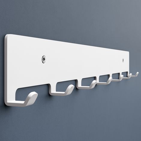 doporro Garderobenleiste mit 7 Haken, Wandgarderobe mit Garderobenhaken, Wandhaken, Kleiderhaken Wand, selbstklebend oder zum Bohren, für Flur, Bad und Küche, Weiß, Stalo-17 (1/5)