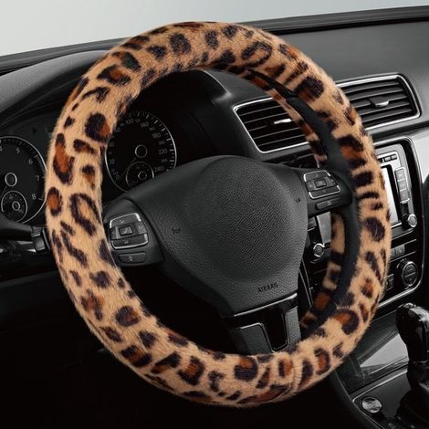 Coprivolante in peluche con stampa leopardata. Morbido e caldo per l'inverno. Realizzato in soffice microfibra. Adatto a volanti da 37 a 38 cm. Marrone. (1/5)