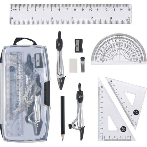 Ensemble de Géométrie,10pcs Kit Géométrie,Règle Protractor Compass Pencil Recharges Plomb Crayon