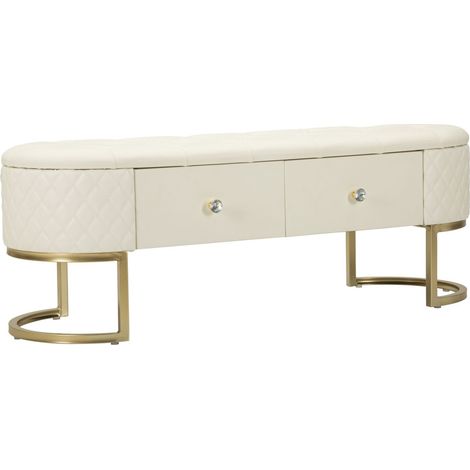 Panca contenitore Sharon bianca e oro con cassetti 120 cm