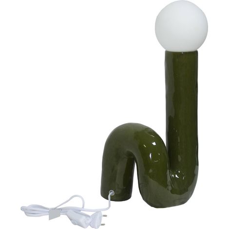 Lampe de table organique céramique vernis kaki. globe en verre H 45cm - Elma (1/5)