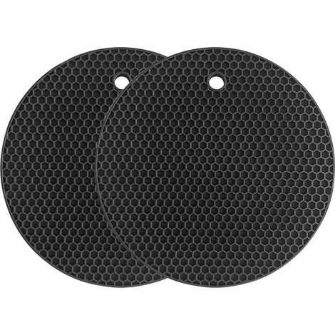 Tapis de Dessous de Plat en Silicone Tapis de séchage Polyvalent résistant à la Chaleur jusqu'à 464 ° F, Support de Pot, étanche, (Lot de 2) antidérapant, Flexible, Durable (Black) (1/5)