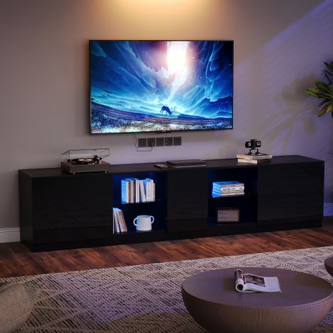 Meuble TV brillante noire - meuble tv 160 cm - meuble tv LED - 160x40x52 cm (1/5)