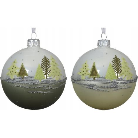 Adorno para árbol de Navidad, redondo, de cristal, decorado, 8 cm, 1 unidad (1/3)