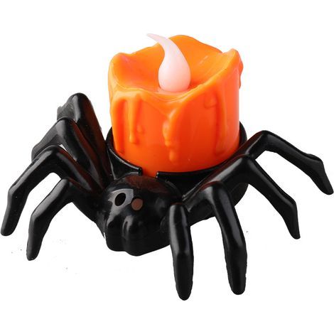 Linterna de calabaza de Halloween, accesorios de decoración ambiental, vela electrónica LED, luz de araña, decoración nocturna, paquete de 2 (1/5)