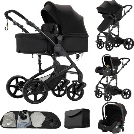 Sistema da viaggio per passeggino, reversibile, con ruote adatte a tutti i terreni, B588-Nero (1/2)