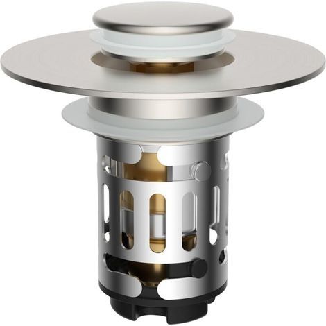 Bouchon Lavabo Salle de Bain avec Filtre,Bouchon Baignoire Universel à Noyau en Laiton à Pousser avec Filtre Amovible,Bonde Lavabo 25-46mm,Remplaçant de Bouchon de Vidage,Nickel Brossé (1/4)